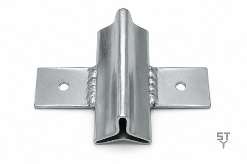 StakeTek Flat Slide-On Bracket — front view showing the star picket Y-profile sleeve and bolt holes